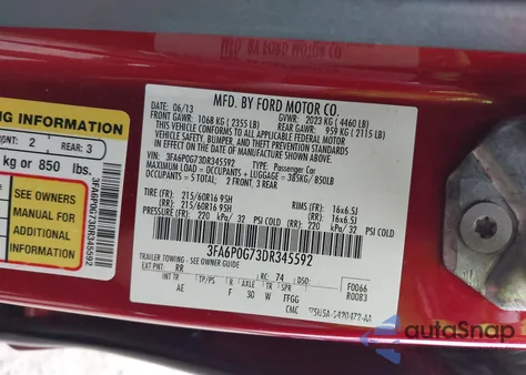 2013 Ford Fusion S из США, поврежденный, VIN 3FA6P0G73DR345592